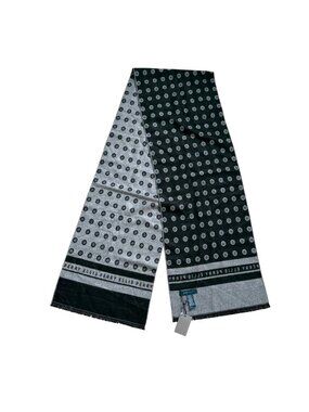 Perry Ellis Men's Wrap Scarf Polka Dot Black Gray Viscose Blend Fringe Rectangle